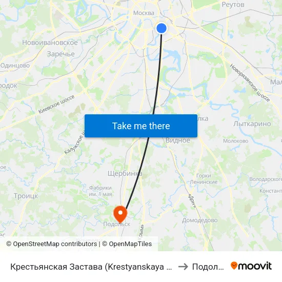 Крестьянская Застава (Krestyanskaya Zastava) to Подольск map