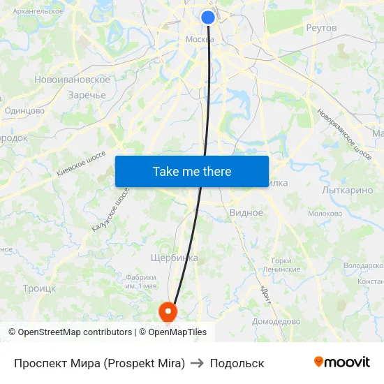 Проспект Мира (Prospekt Mira) to Подольск map