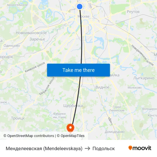 Менделеевская (Mendeleevskaya) to Подольск map