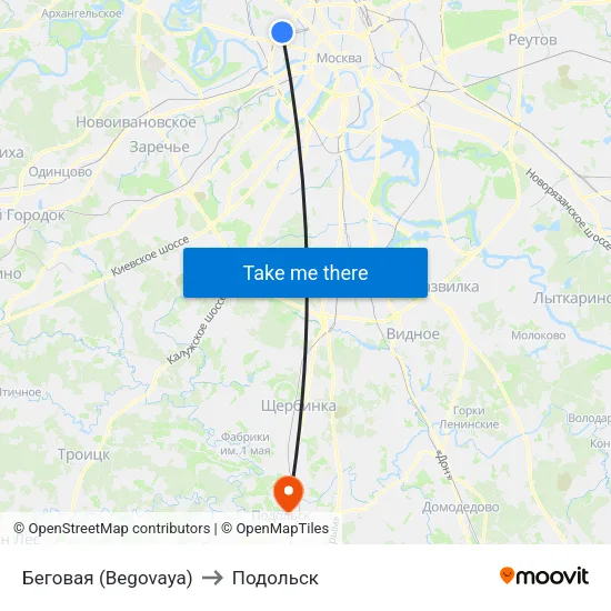 Беговая (Begovaya) to Подольск map
