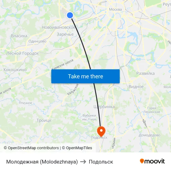 Молодежная (Molodezhnaya) to Подольск map