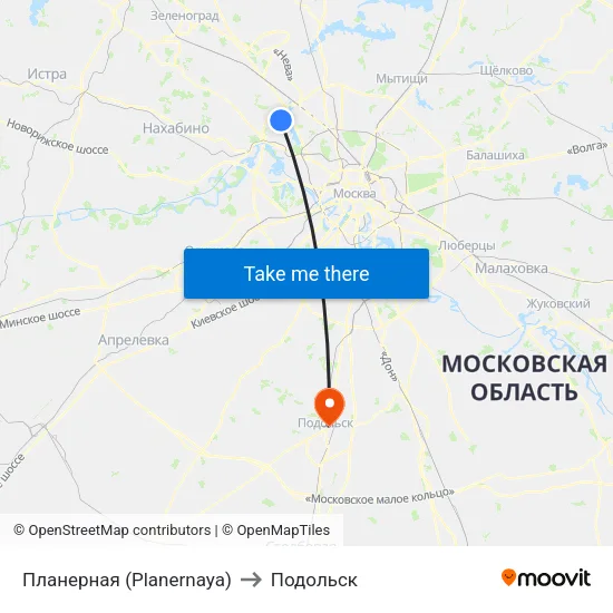 Планерная (Planernaya) to Подольск map