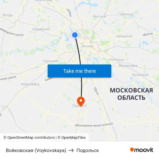 Войковская (Voykovskaya) to Подольск map