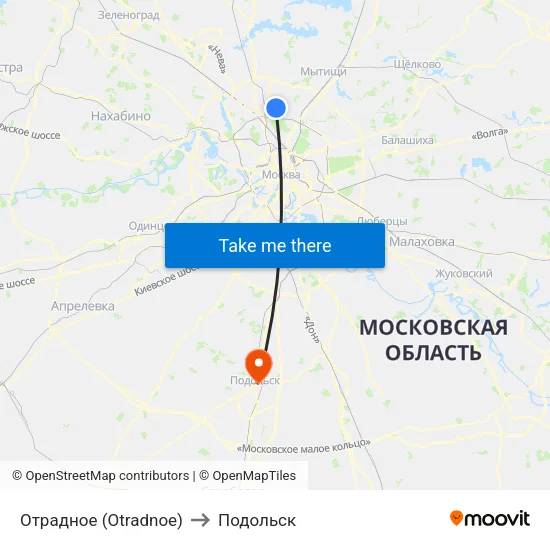 Отрадное (Otradnoe) to Подольск map