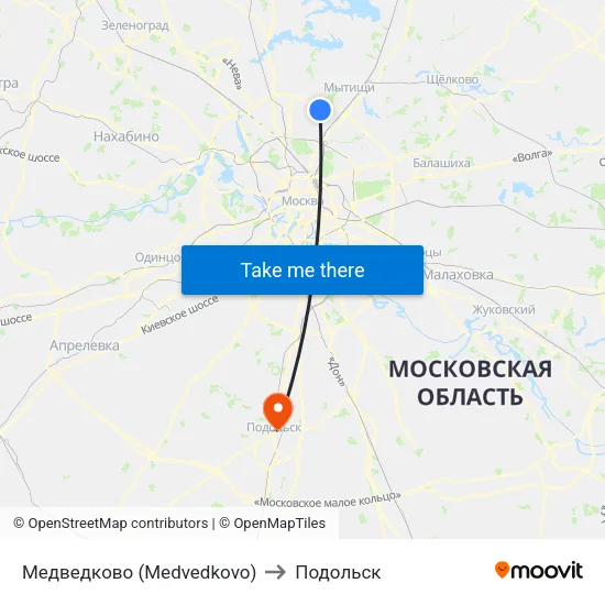 Медведково (Medvedkovo) to Подольск map