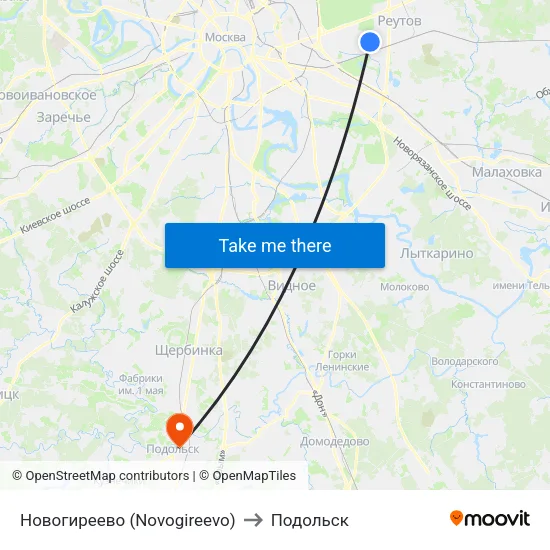 Новогиреево (Novogireevo) to Подольск map
