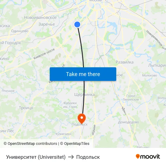 Университет (Universitet) to Подольск map
