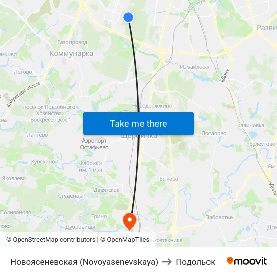 Новоясеневская (Novoyasenevskaya) to Подольск map