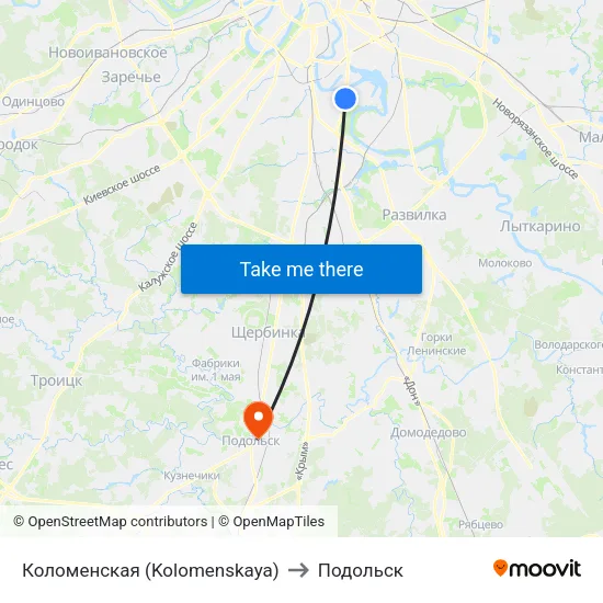 Коломенская (Kolomenskaya) to Подольск map
