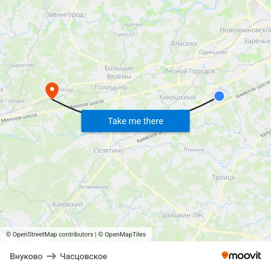Внуково to Часцовское map
