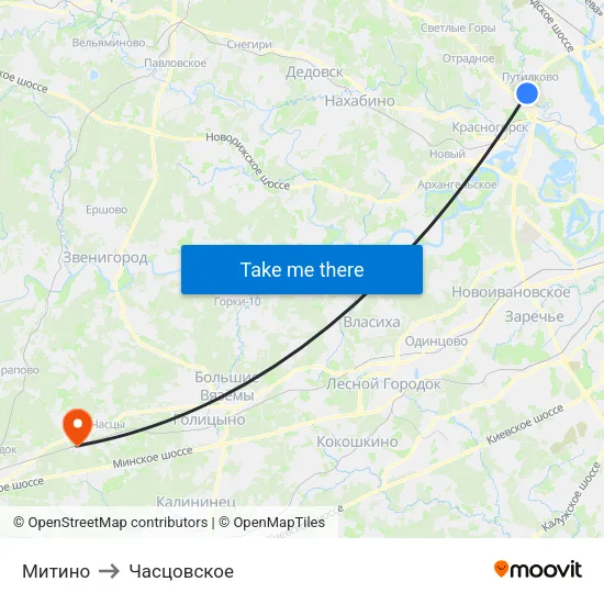 Митино to Часцовское map