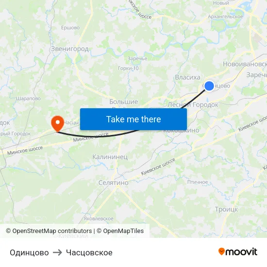 Одинцово to Часцовское map