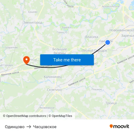 Одинцово to Часцовское map