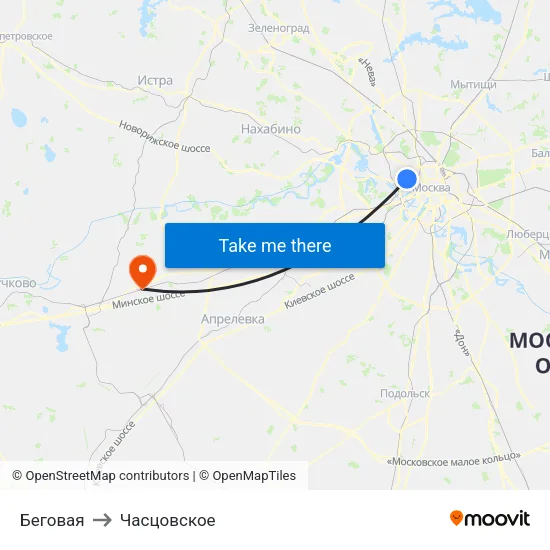 Беговая to Часцовское map