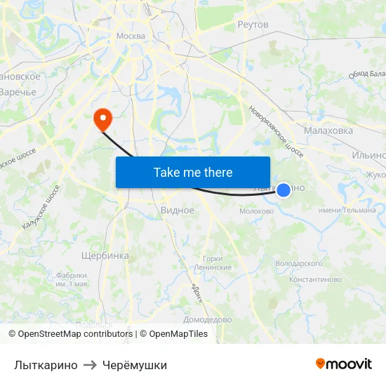 Лыткарино to Черёмушки map