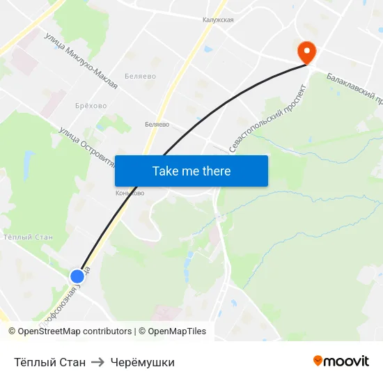 Тёплый Стан to Черёмушки map