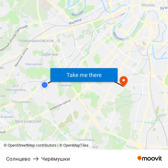 Солнцево to Черёмушки map
