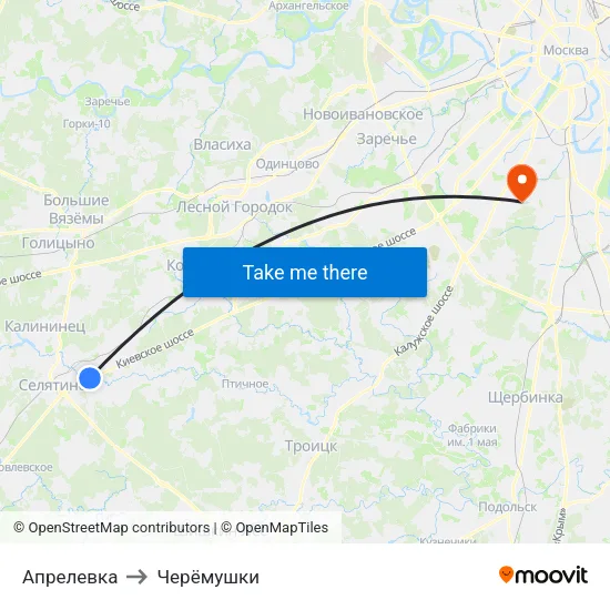 Апрелевка to Черёмушки map