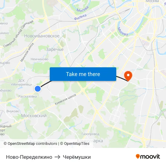 Ново-Переделкино to Черёмушки map