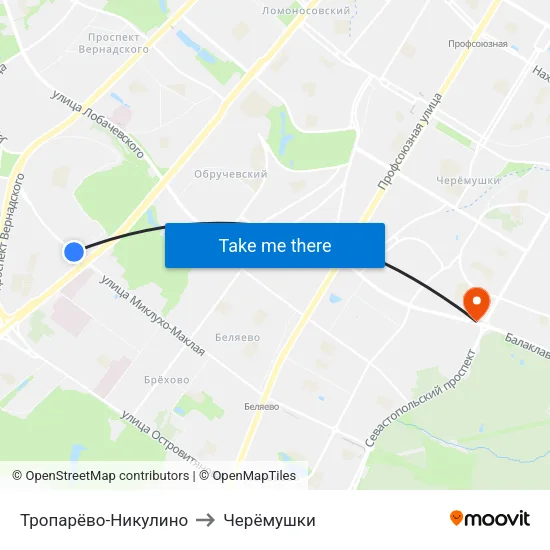 Тропарёво-Никулино to Черёмушки map