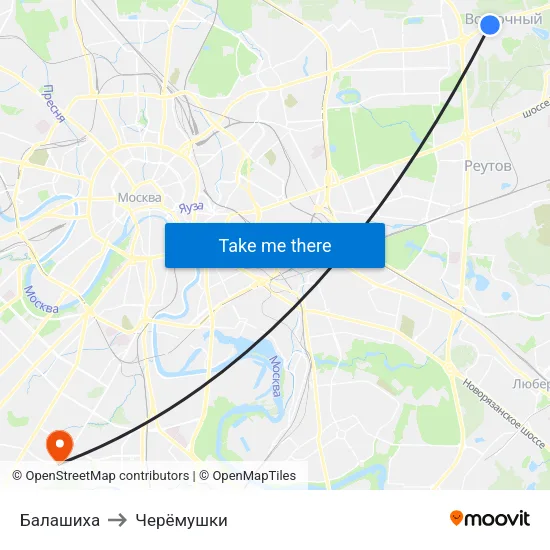 Балашиха to Черёмушки map