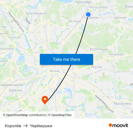 Королёв to Черёмушки map