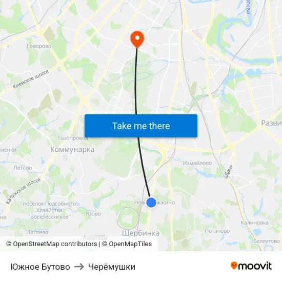 Южное Бутово to Черёмушки map