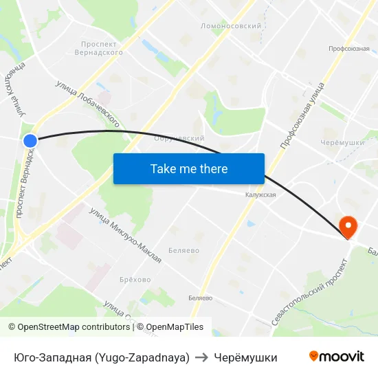 Юго-Западная (Yugo-Zapadnaya) to Черёмушки map