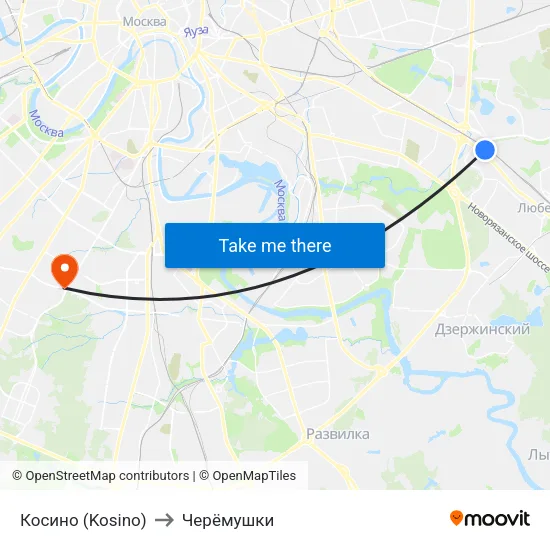 Косино (Kosino) to Черёмушки map