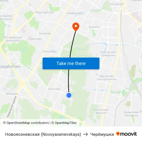 Новоясеневская (Novoyasenevskaya) to Черёмушки map