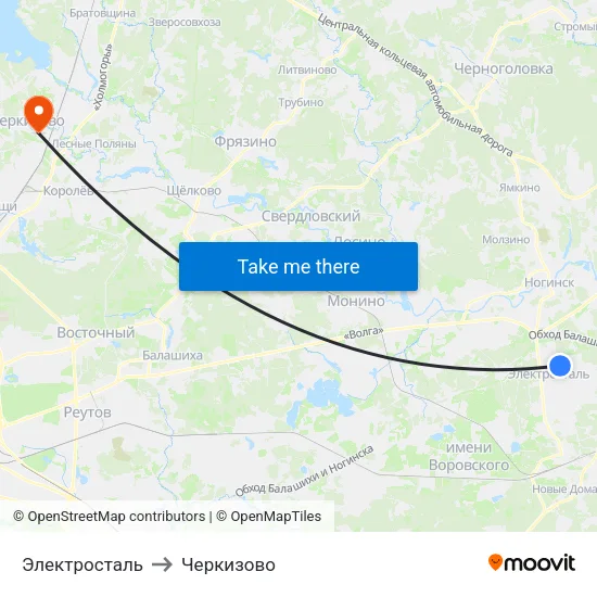 Электросталь to Черкизово map