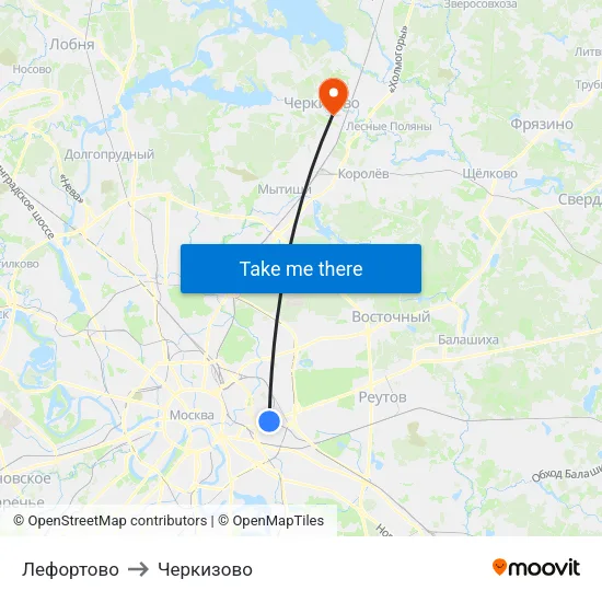 Лефортово to Черкизово map