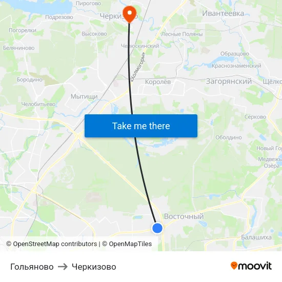 Гольяново to Черкизово map