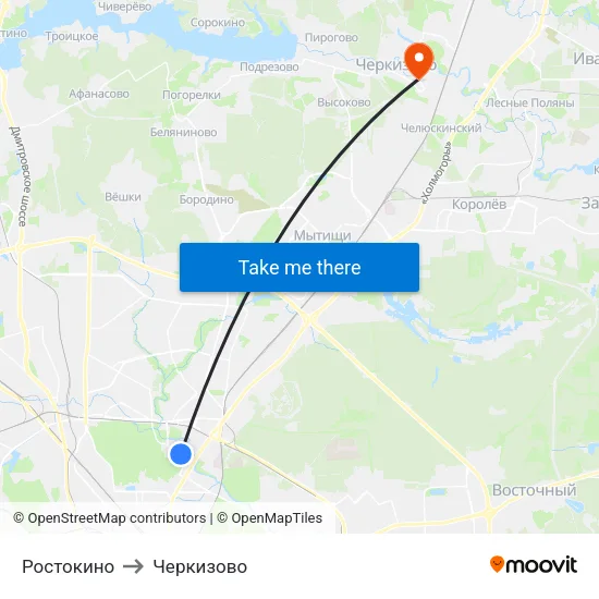 Ростокино to Черкизово map