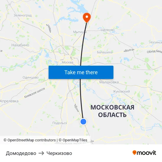 Домодедово to Черкизово map