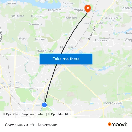 Сокольники to Черкизово map