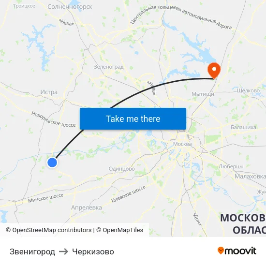 Звенигород to Черкизово map