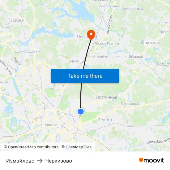 Измайлово to Черкизово map