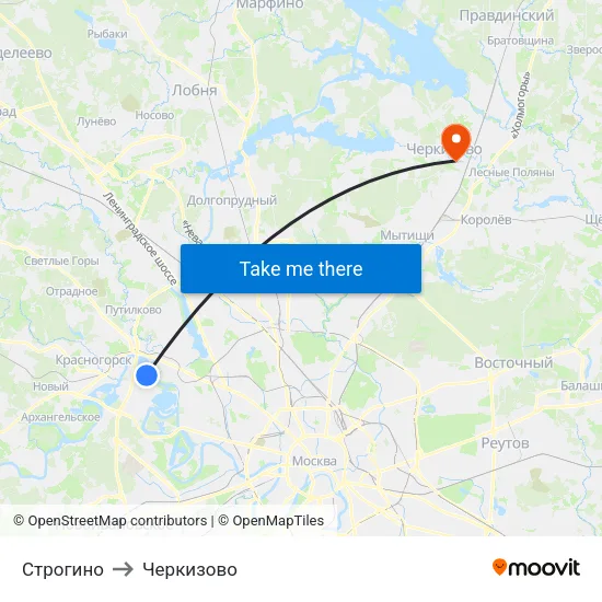 Строгино to Черкизово map