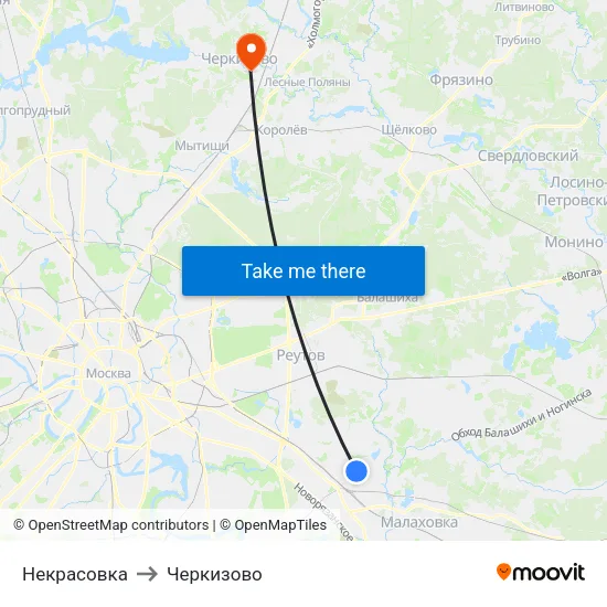 Некрасовка to Черкизово map