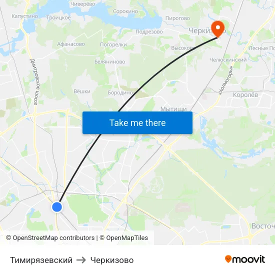 Тимирязевский to Черкизово map