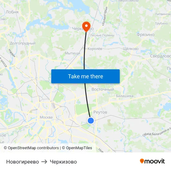 Новогиреево to Черкизово map