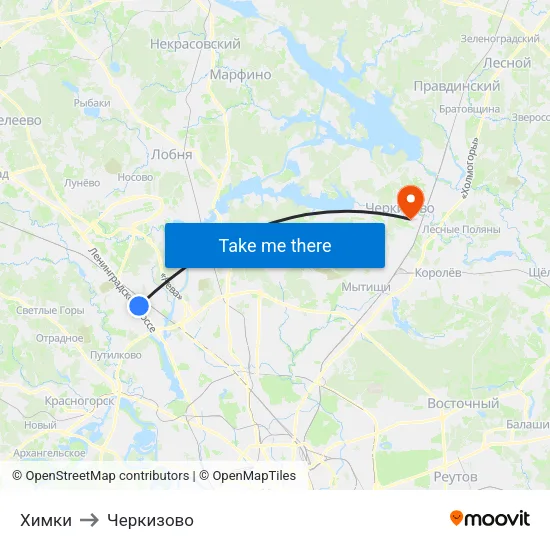 Химки to Черкизово map