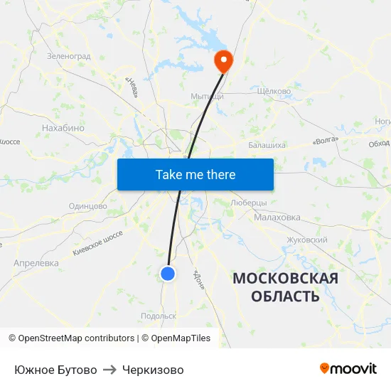 Южное Бутово to Черкизово map