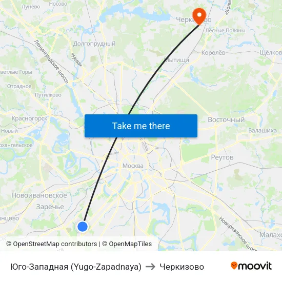 Юго-Западная (Yugo-Zapadnaya) to Черкизово map