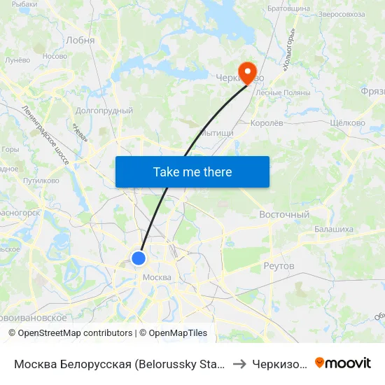 Москва Белорусская (Belorussky Station) to Черкизово map