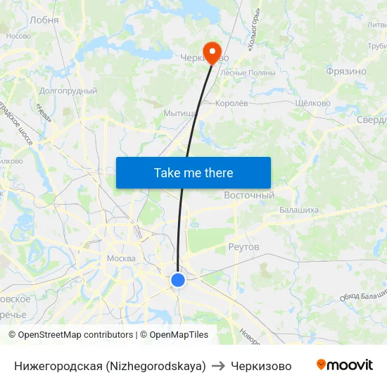 Нижегородская (Nizhegorodskaya) to Черкизово map