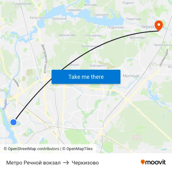 Метро Речной вокзал to Черкизово map