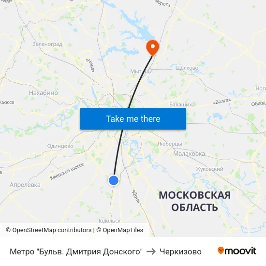 Метро "Бульв. Дмитрия Донского" to Черкизово map