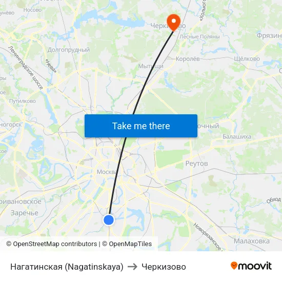 Нагатинская (Nagatinskaya) to Черкизово map